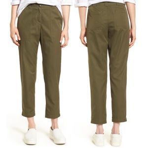 Nordstrom Signature Olive Green Cotton Mid Rise Ankle Pants Trousers